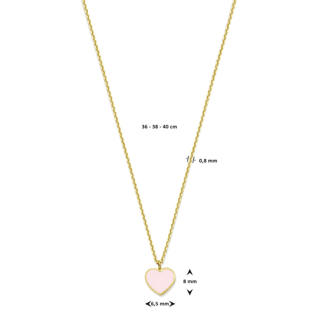 14k Geelgouden Kindercollier met Roze Emaille Hartje