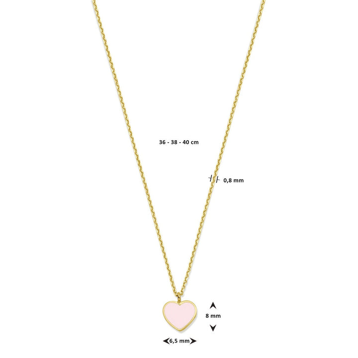 14k Geelgouden Kindercollier met Roze Emaille Hartje