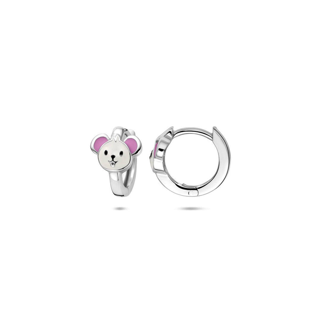 Zilveren kinder klapoorringen met emaille muis – 10 x 8 mm