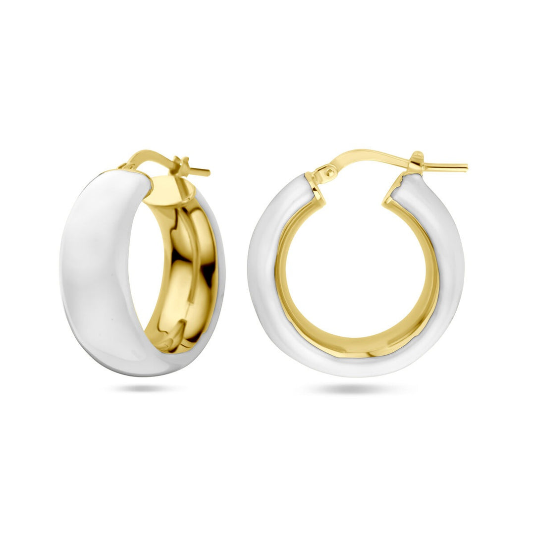 earrings white enamel 1 micron silver gold plated (yellow)