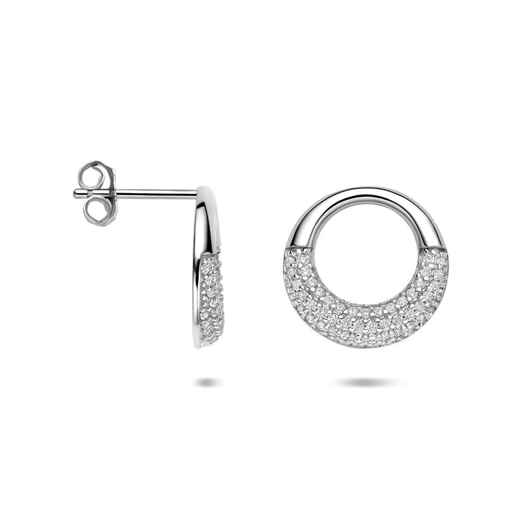 Zilveren oorknopjes met zirkonia pave zetting – gerhodineerd 925 zilver