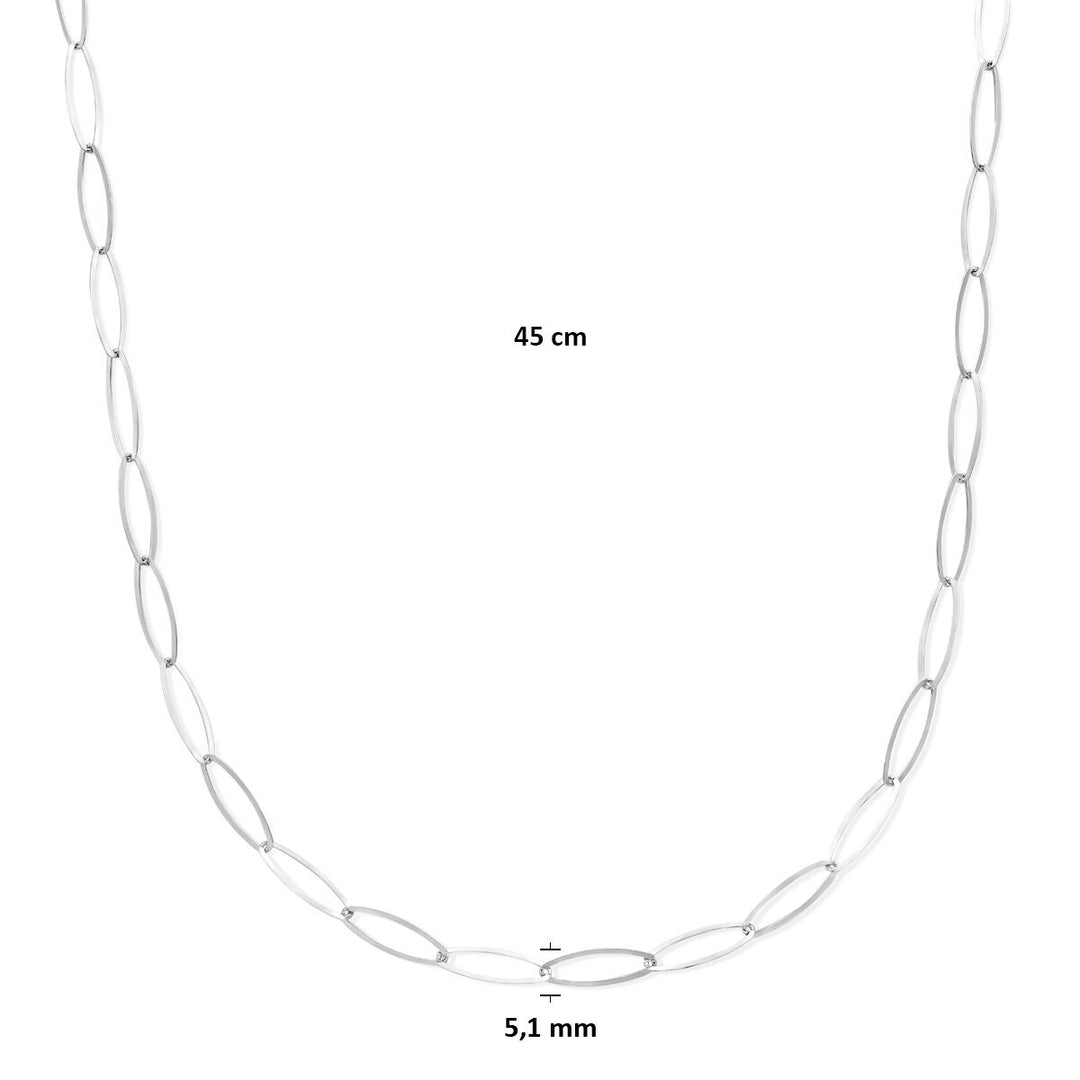 Zilveren dames ketting gerhodineerd anker schakel 5,1 mm 45 cm
