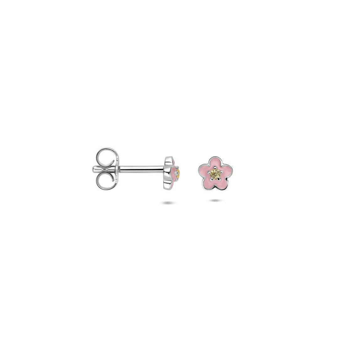 Zilveren oorknoppen met emaille bloem en gele zirkonia – 5 mm
