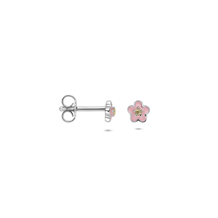 Zilveren oorknoppen met emaille bloem en gele zirkonia – 5 mm