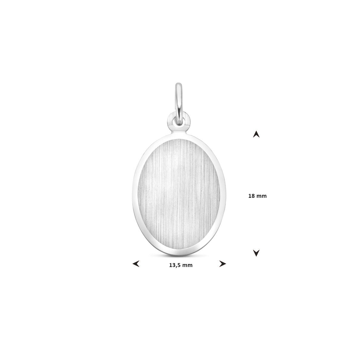 Zilveren ovale graveerhanger – gerhodineerd 925 zilver met matte en gediamanteerde afwerking