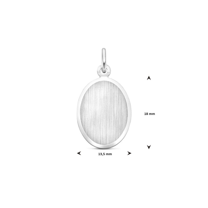 Zilveren ovale graveerhanger – gerhodineerd 925 zilver met matte en gediamanteerde afwerking