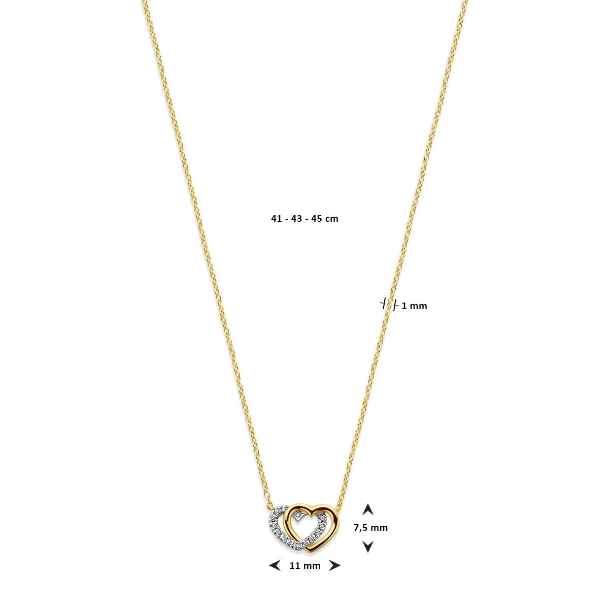 14k Geelgouden ketting met hartjes en diamanten