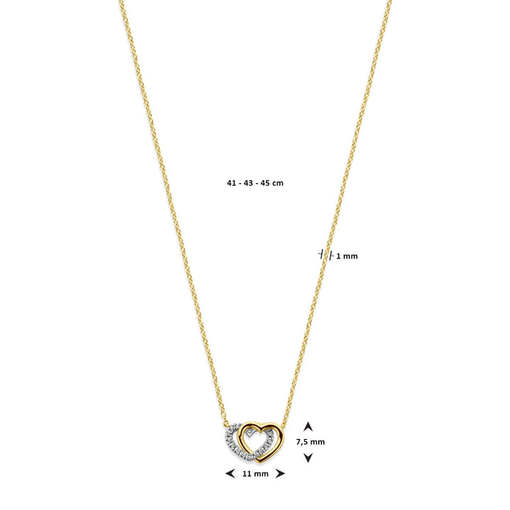 14k Geelgouden ketting met hartjes en diamanten