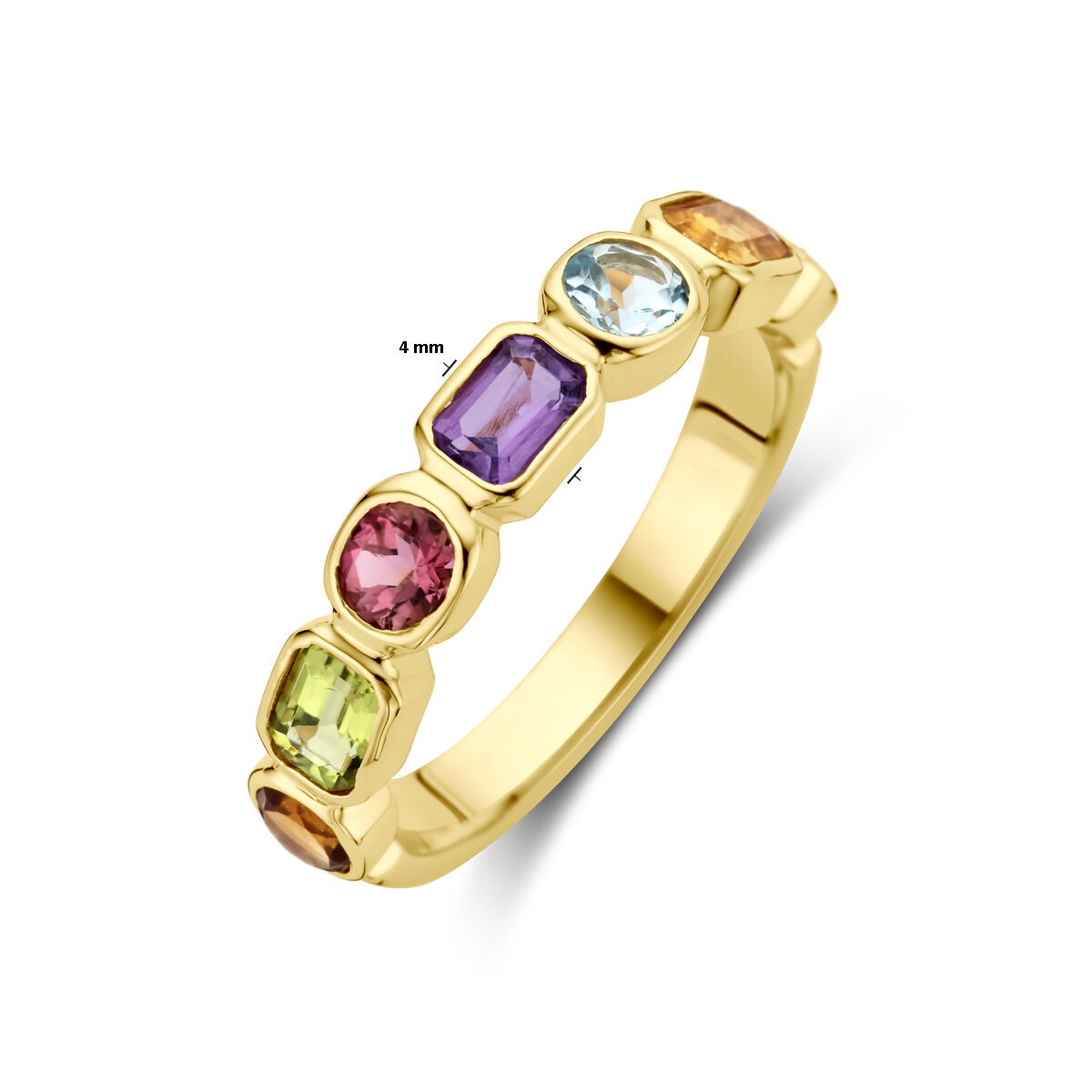 Gouden dames ring – 14k met amethist, topaas, citrien en peridot