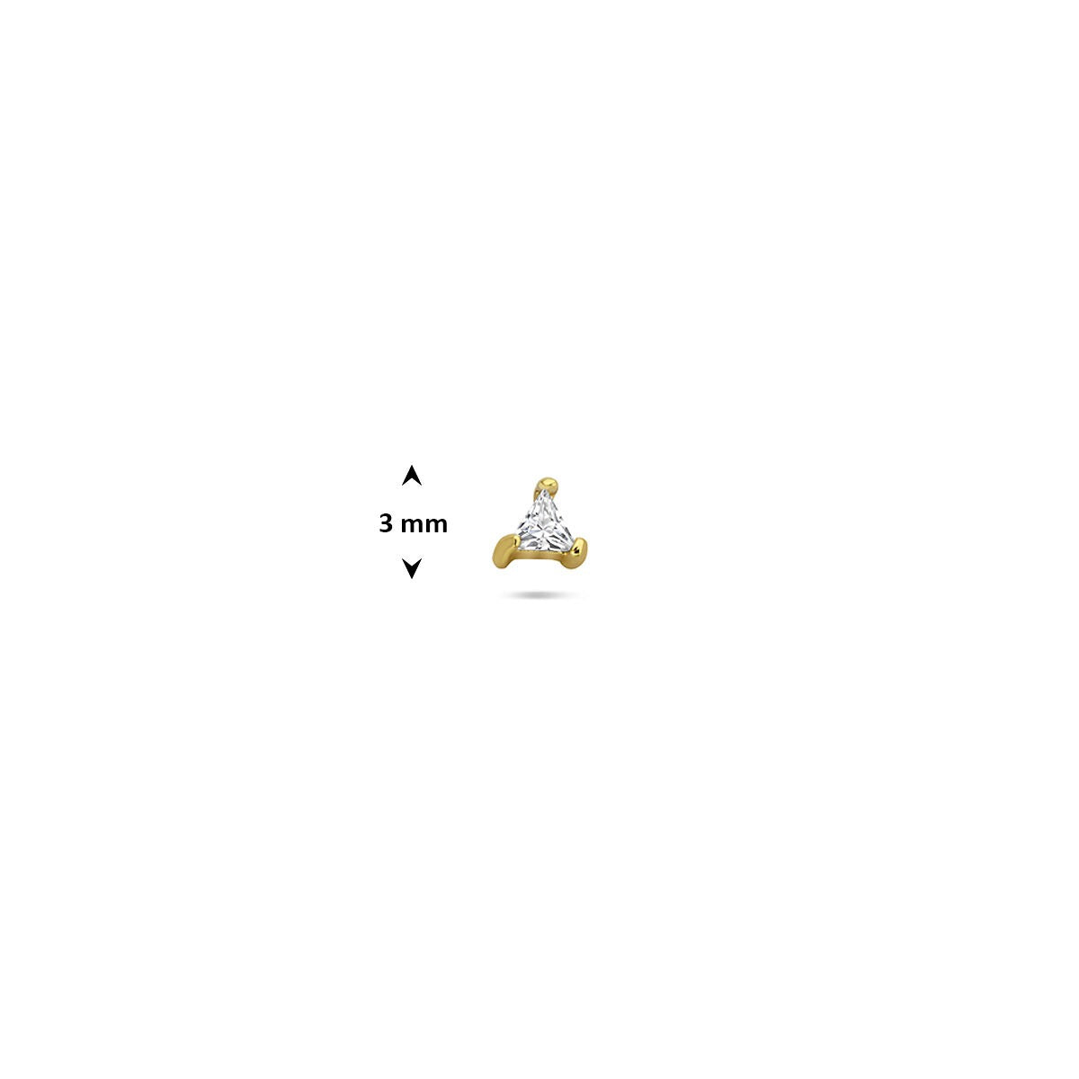 Verguld 925 zilveren flat back piercing met driehoekige zirkonia