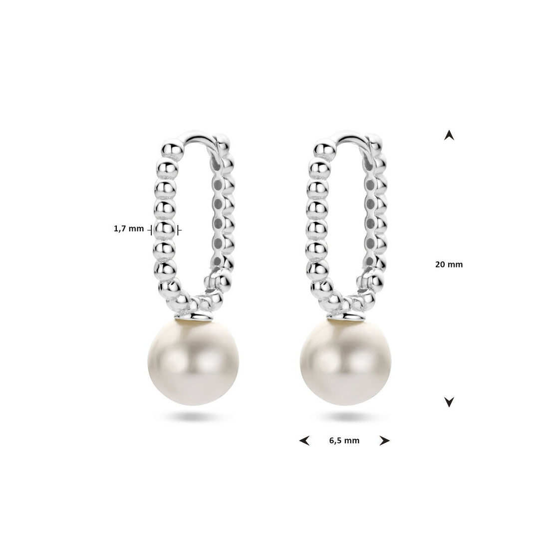 Zilveren dames klapoorringen met synthetische parel – gerhodineerd 20 mm