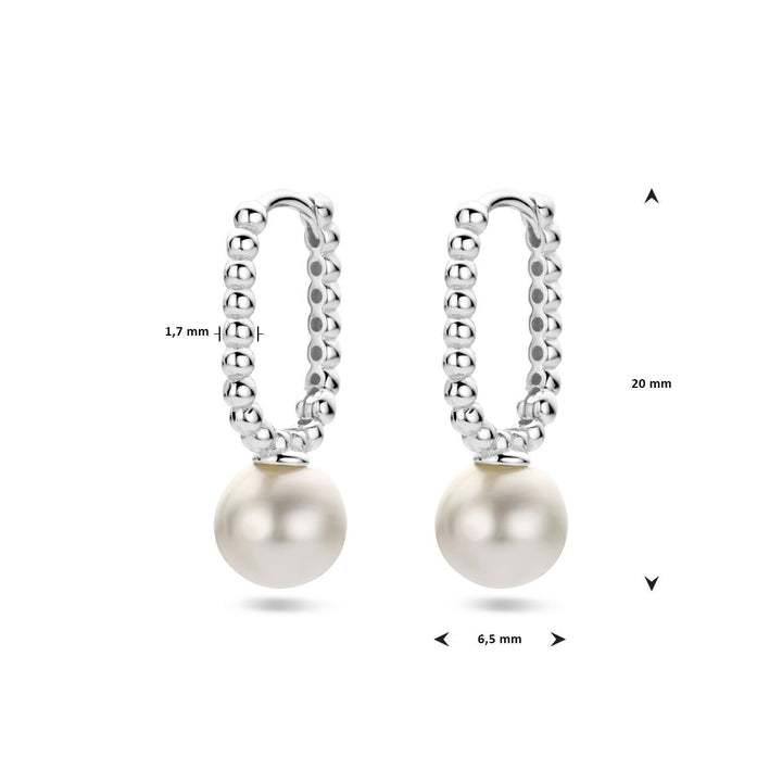 Zilveren dames klapoorringen met synthetische parel – gerhodineerd 20 mm