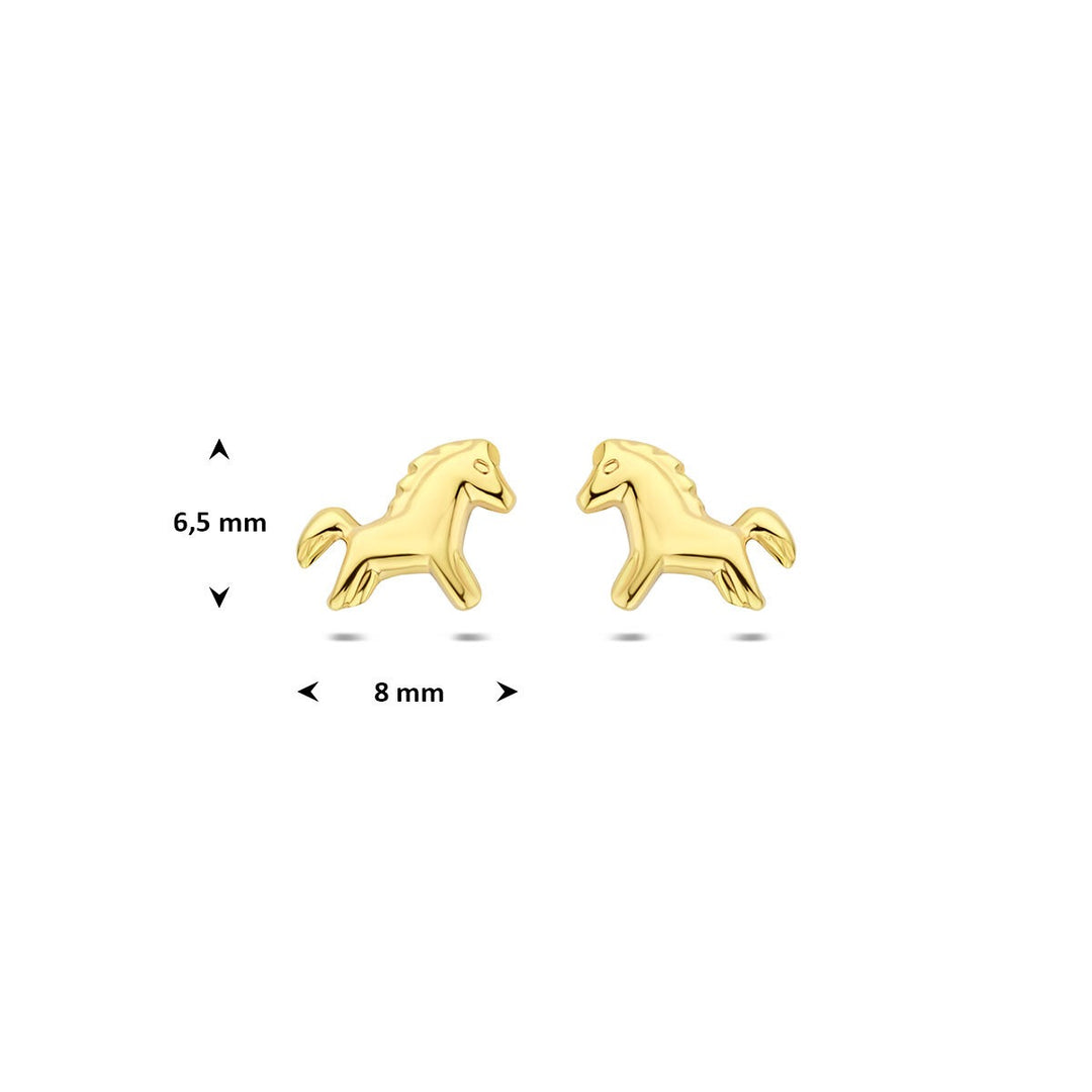 9k Geelgouden oorknopjes paard
