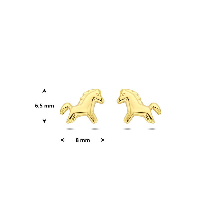 9k Geelgouden oorknopjes paard