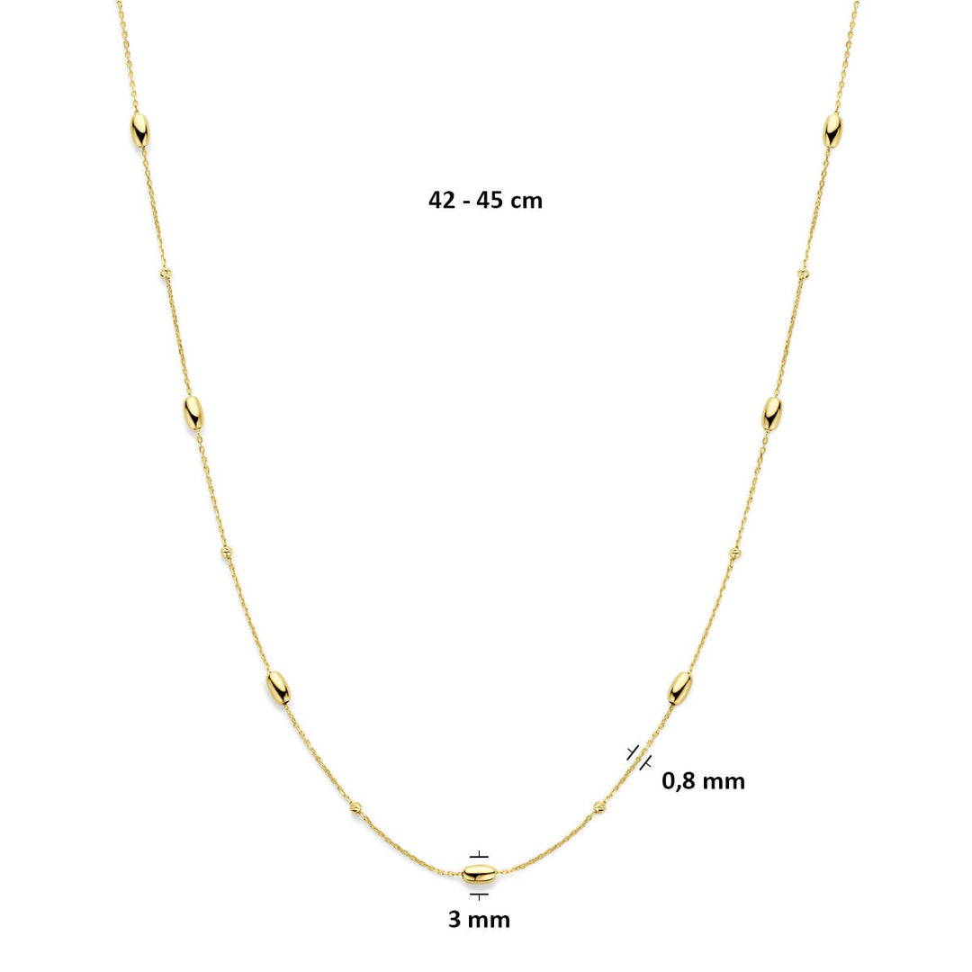 14k Geelgouden collier met bolletjes en staafjes