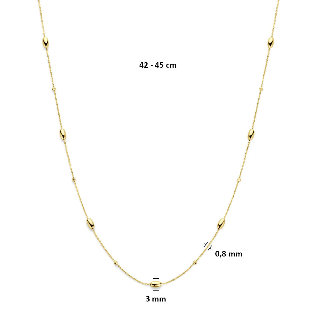 14k Geelgouden collier met bolletjes en staafjes
