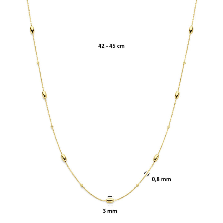 14k Geelgouden collier met bolletjes en staafjes