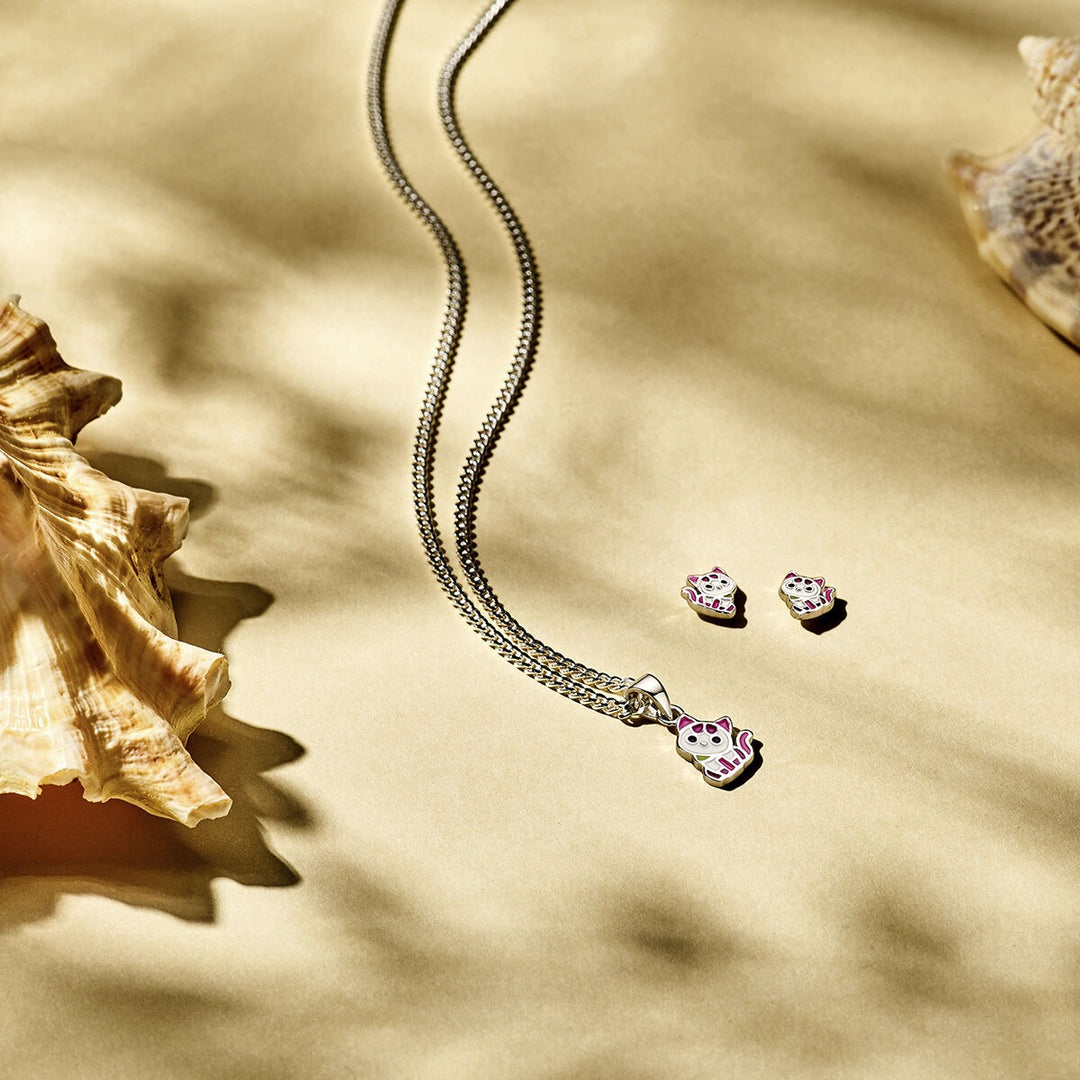 Katzen-Ohrstecker, Silber rhodiniert