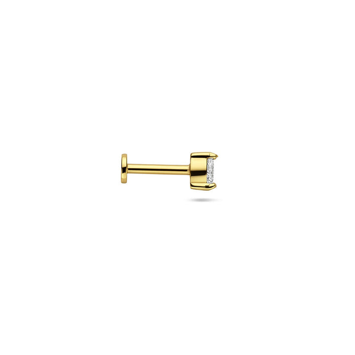 Verguld zilveren flat back piercing met zirkonia – subtiele luxe met schroefdraad