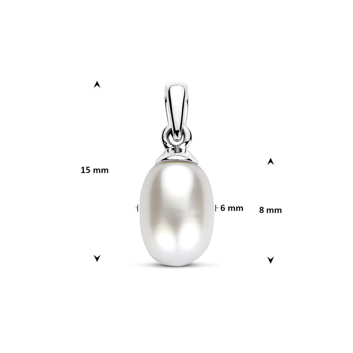 14k witgouden hanger met zoetwaterparel – ovaal