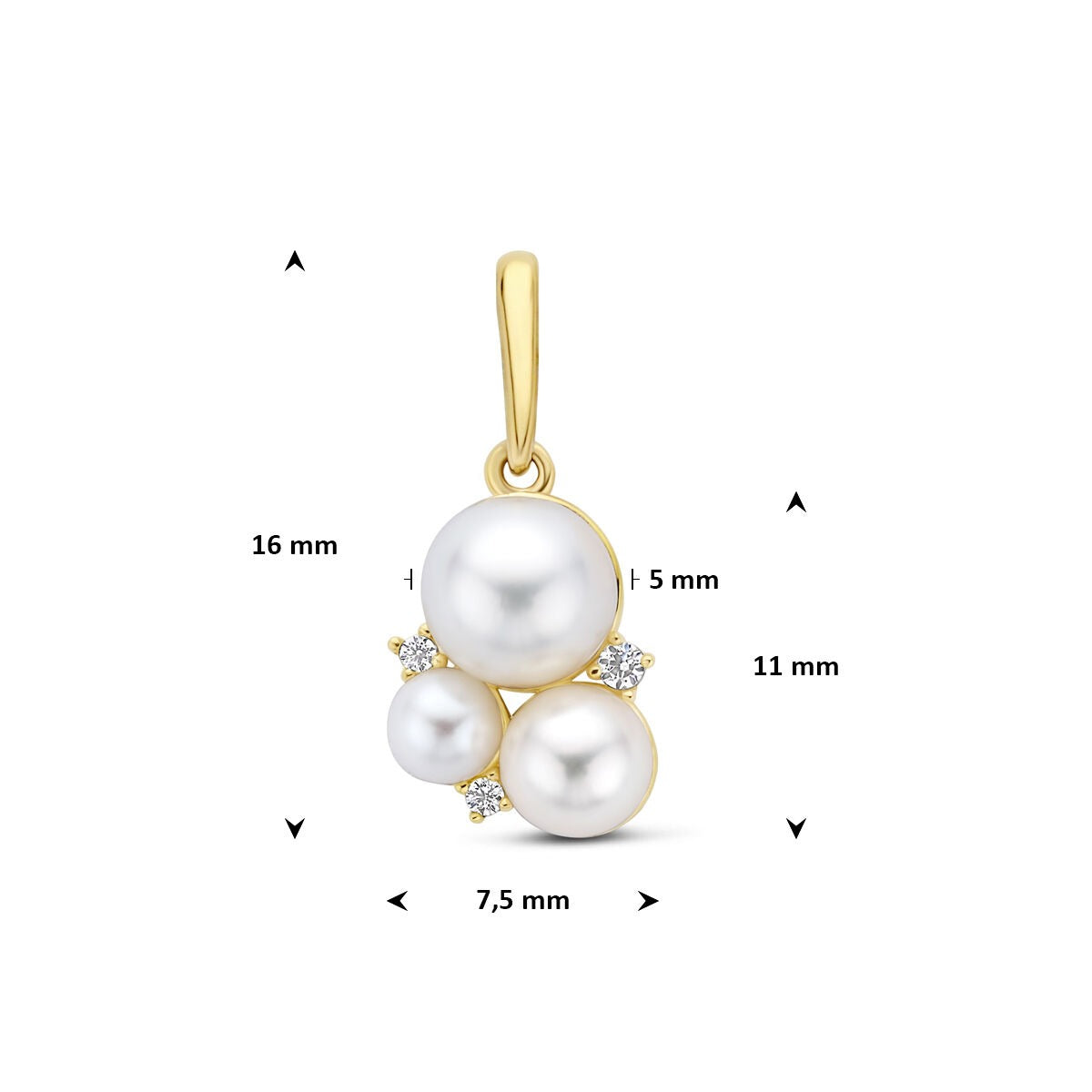 14k Geelgouden Hanger met Parel en Zirkonia