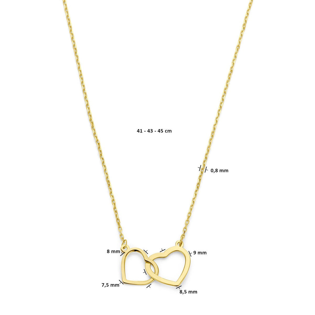 14k gouden dames ketting met twee hartjes – 45 cm
