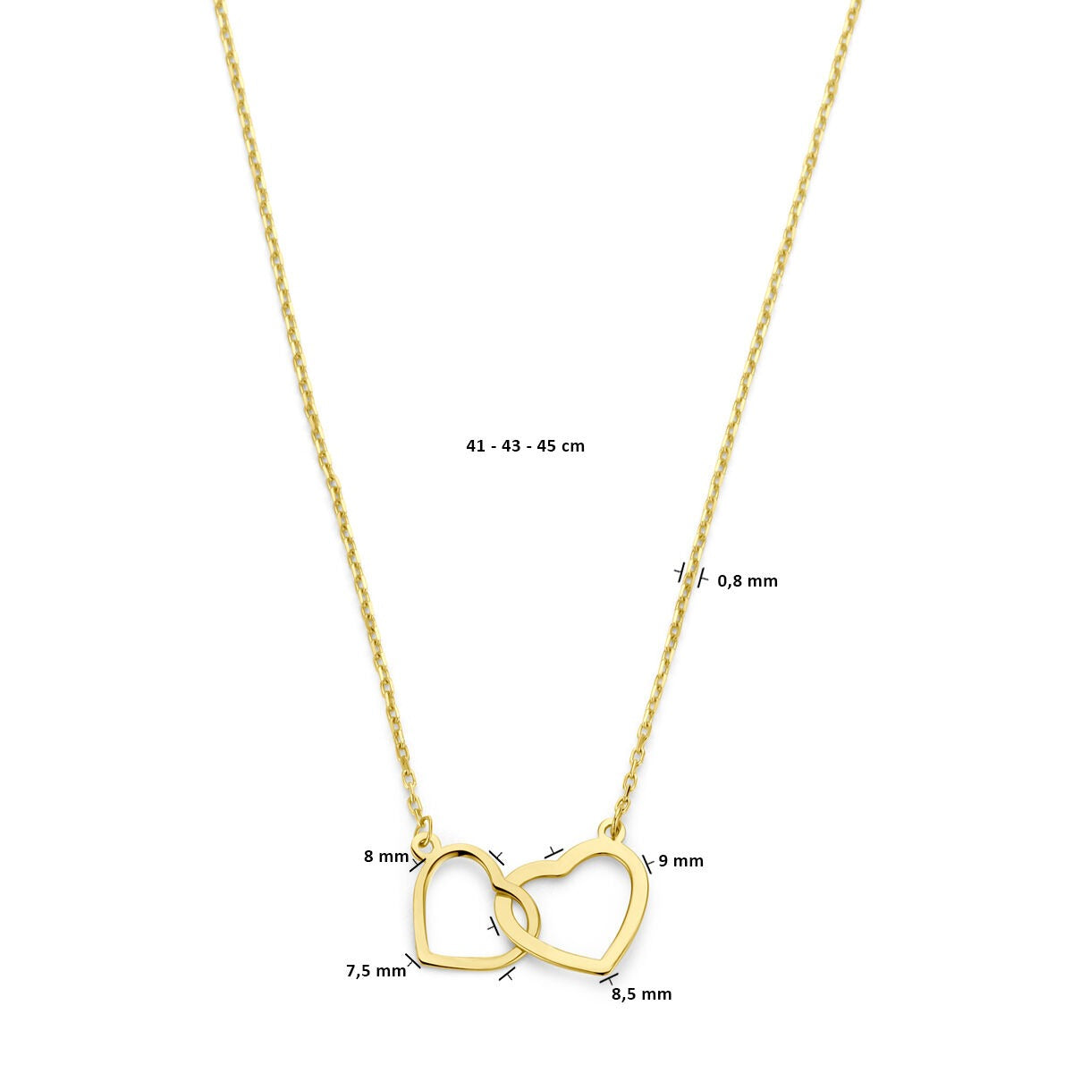 necklace hearts 41 - 43 - 45 cm 14K yellow gold