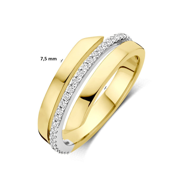 14k bicolor gouden ring met diamant 0.21ct