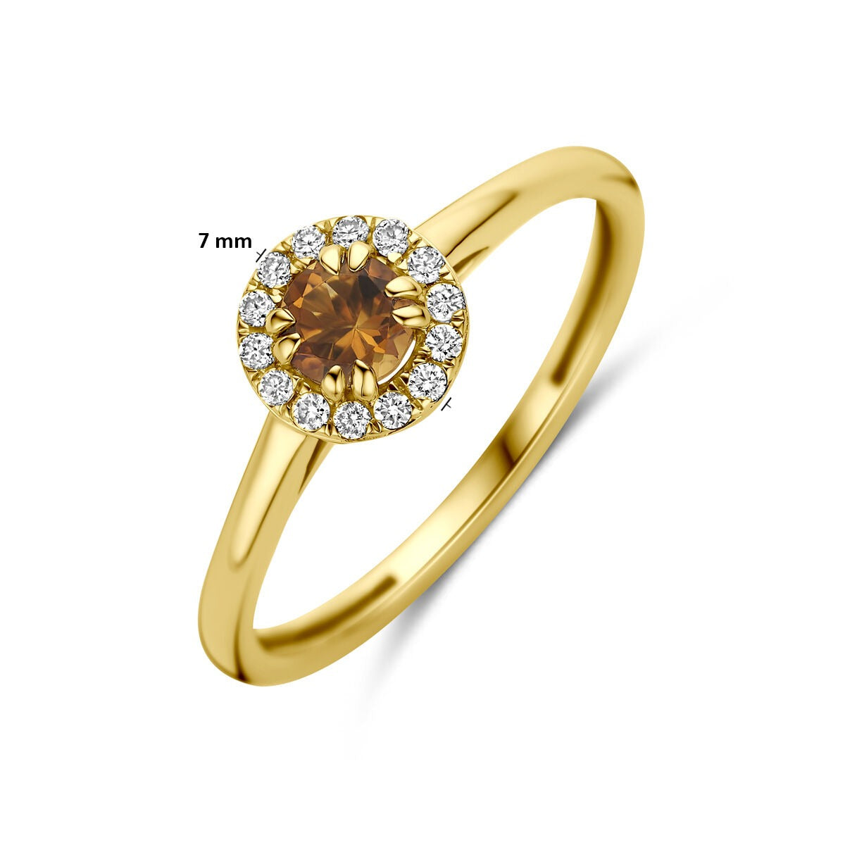 14k Geelgouden ring met citrien en lab grown diamant