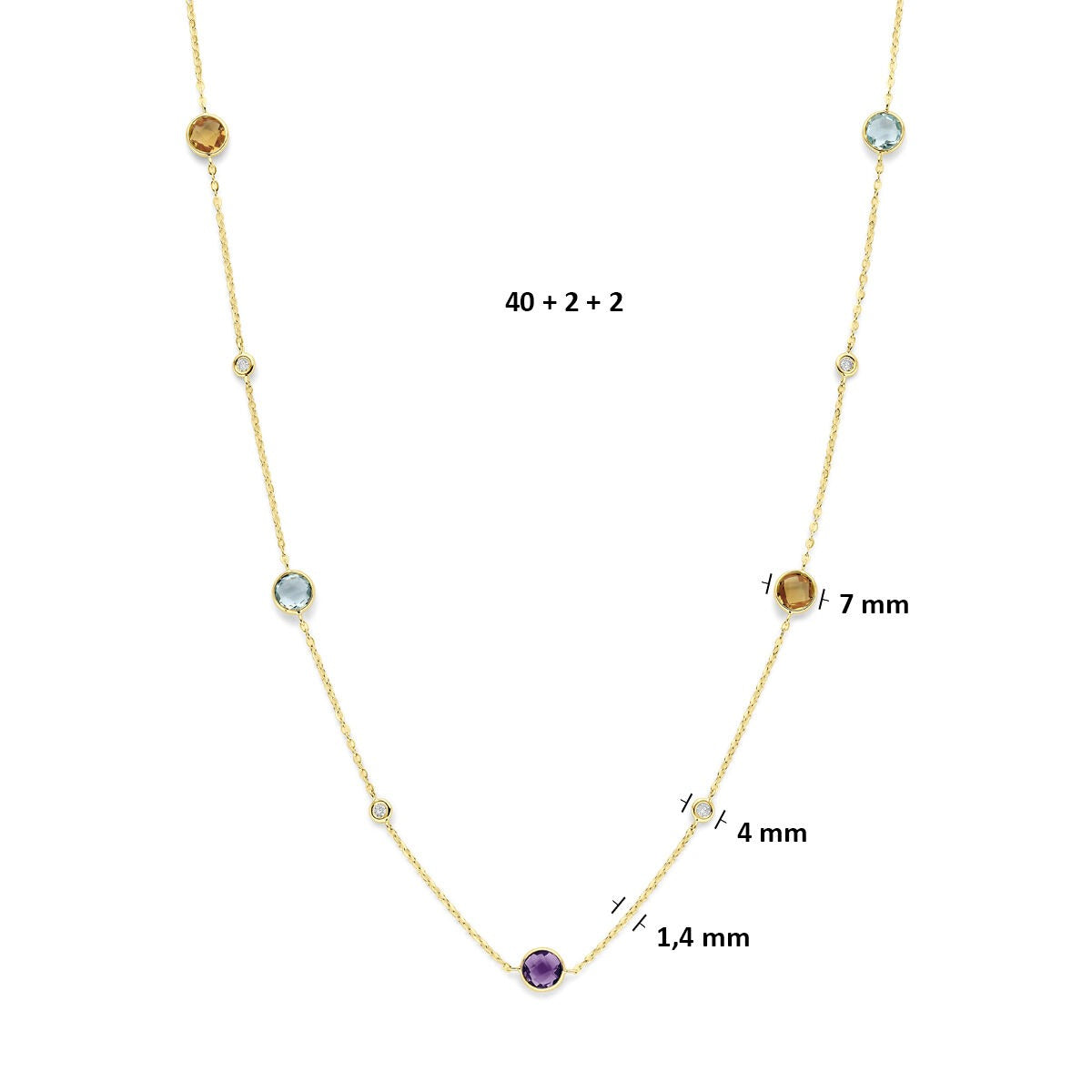 14k geelgouden collier met citrien, amethist, topaas en diamant 0,25 ct