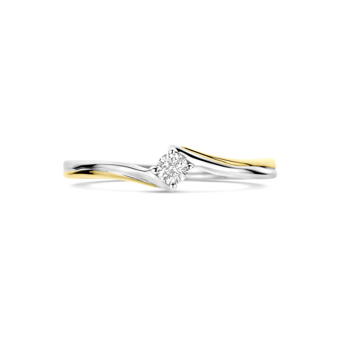 Bicolor gouden damesring met diamant – 14k geel- en witgoud
