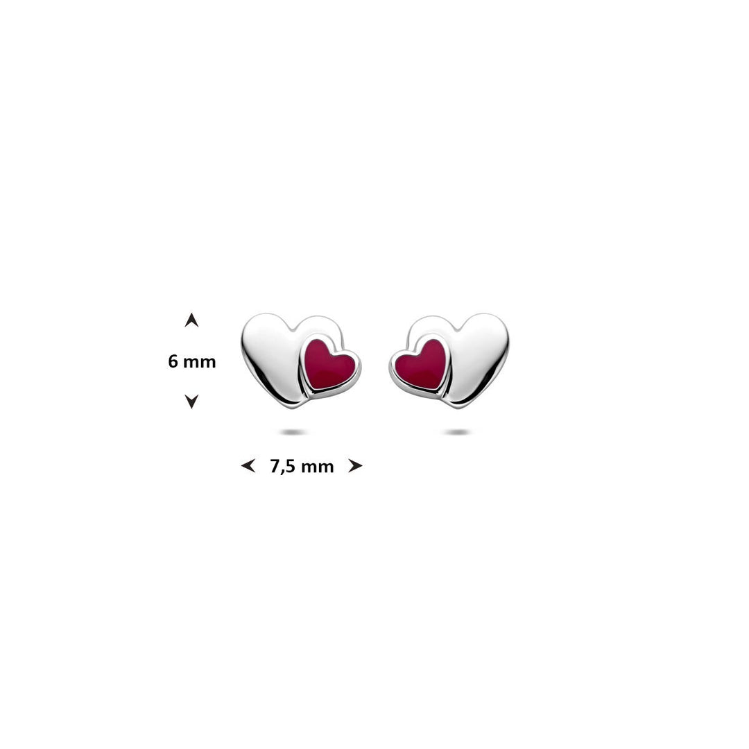 Zilveren kinderoorknopjes met roze emaille hartje