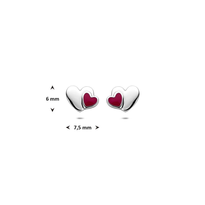 Zilveren kinderoorknopjes met roze emaille hartje