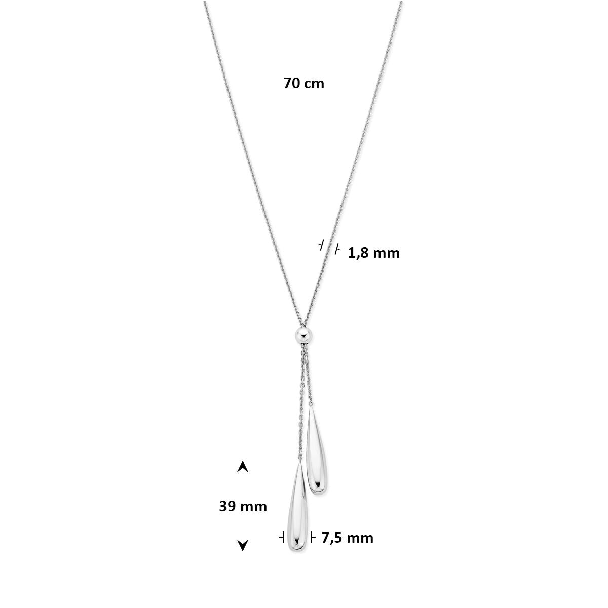 925 Zilveren y-ketting met druppel hangers