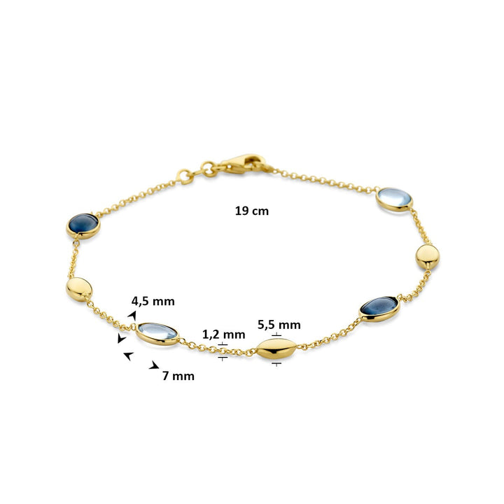 14k Geelgouden armband met sky blue en London blue topaas