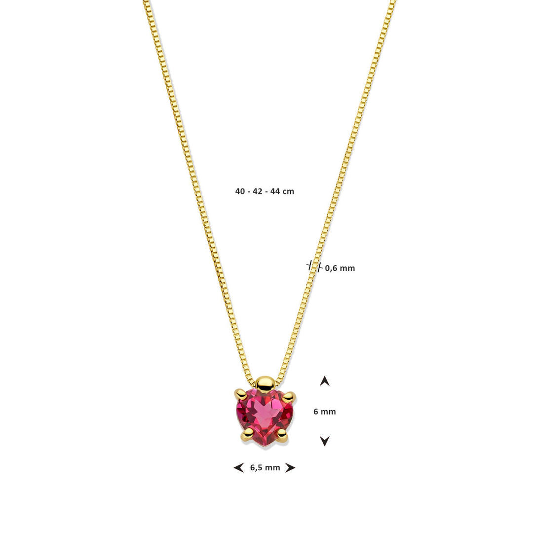 14k Geelgouden collier met roze topaas in hartvorm
