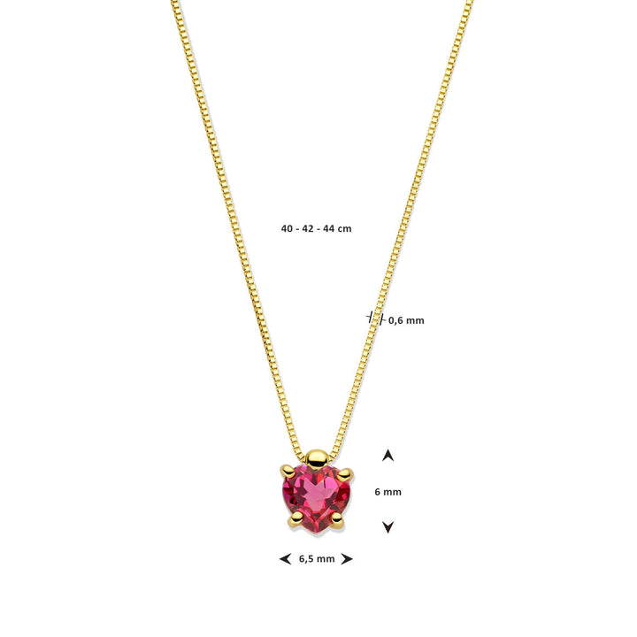 14k Geelgouden collier met roze topaas in hartvorm