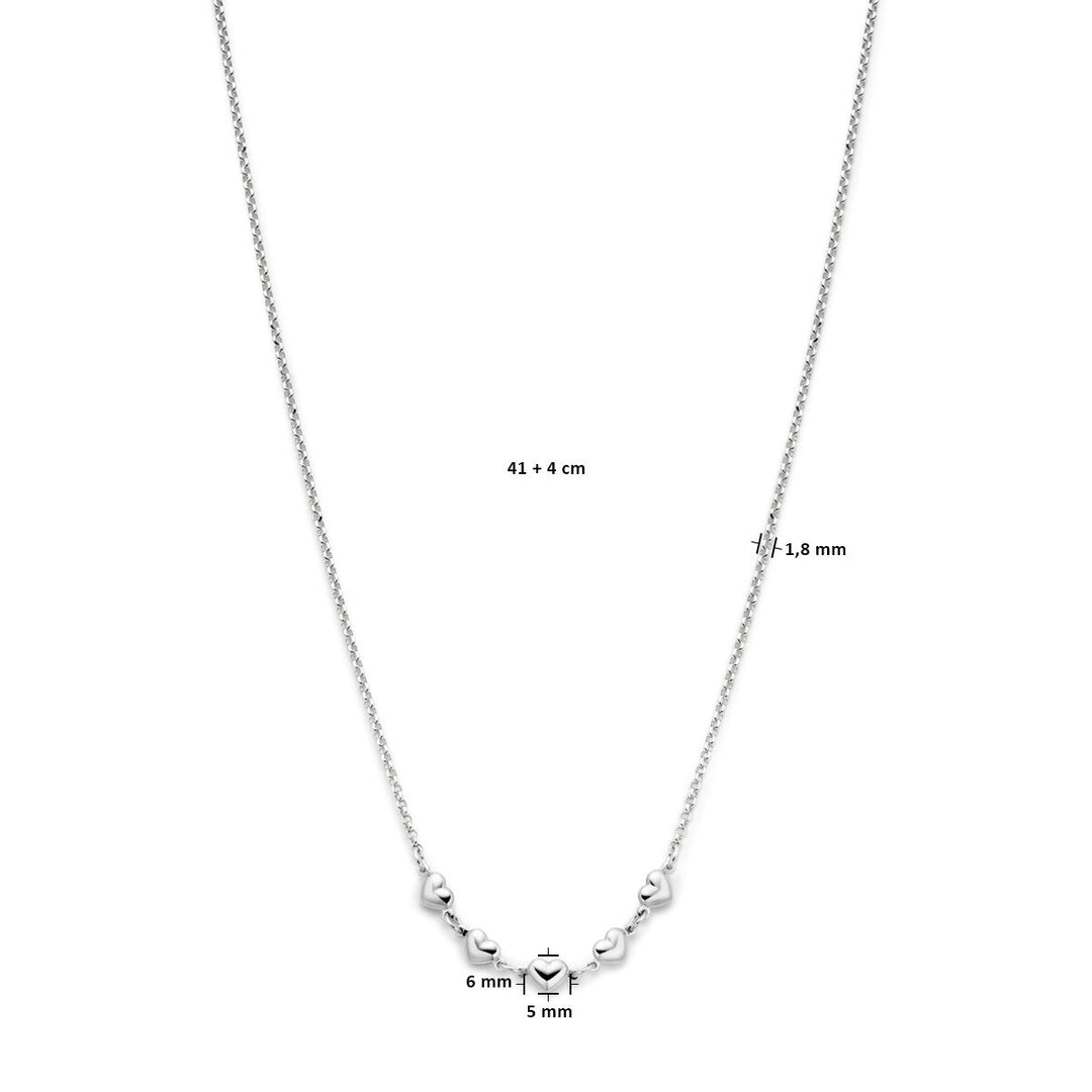 Zilveren dames ketting met hartjes – gerhodineerd collier 41-45 cm