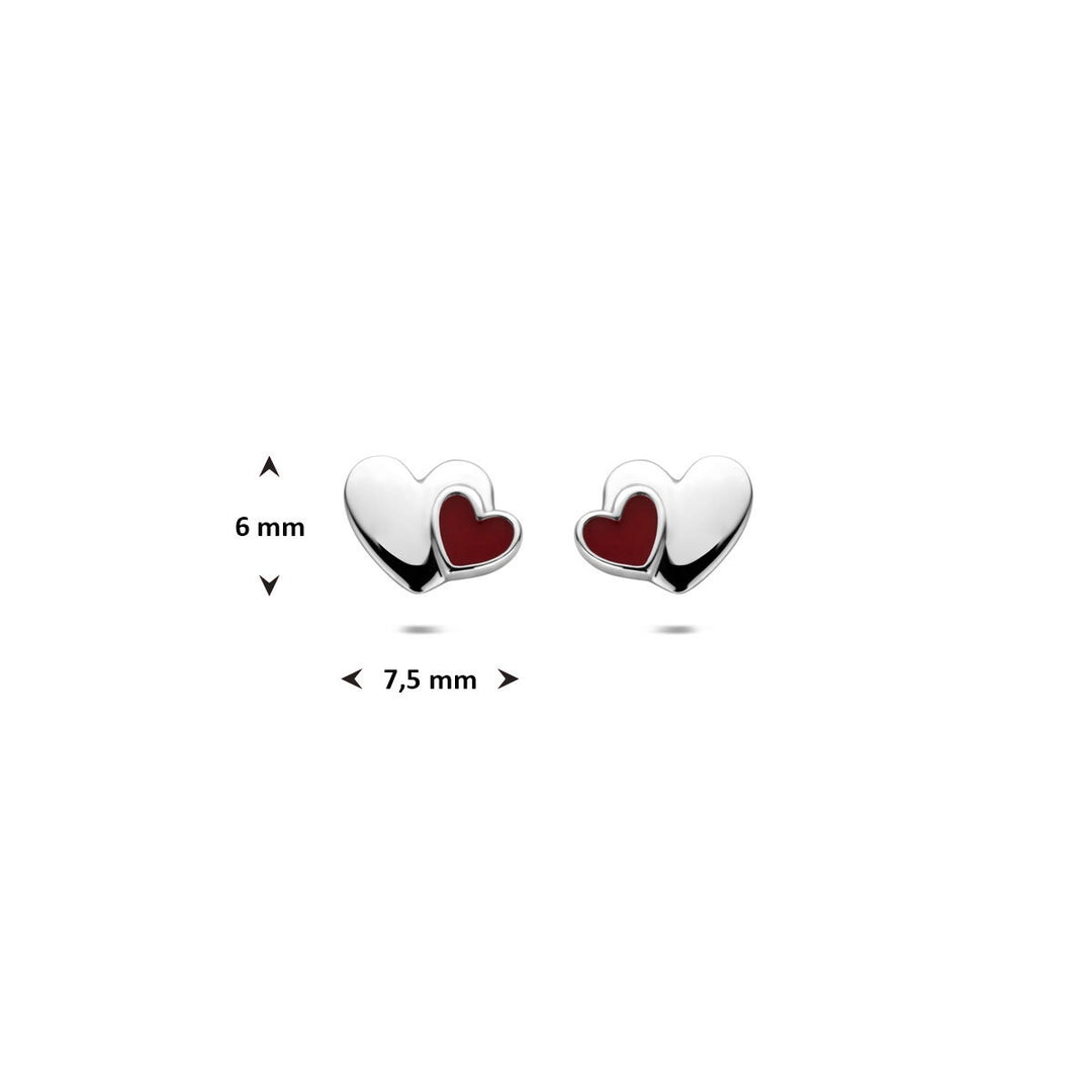 Zilveren kinder oorknoppen hartje – gerhodineerd 925 zilver met rood emaille