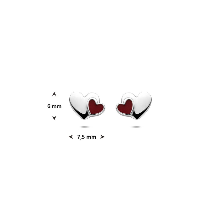 Zilveren kinder oorknoppen hartje – gerhodineerd 925 zilver met rood emaille