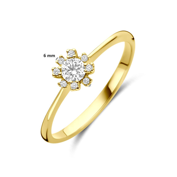 14k geelgouden damesring met zirkonia – elegante ring in entourage stijl
