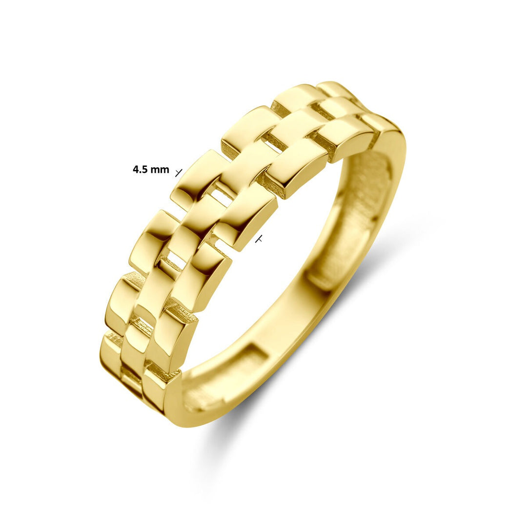 9k gouden damesring met schakelmotief – geelgoud 4,5 mm breed