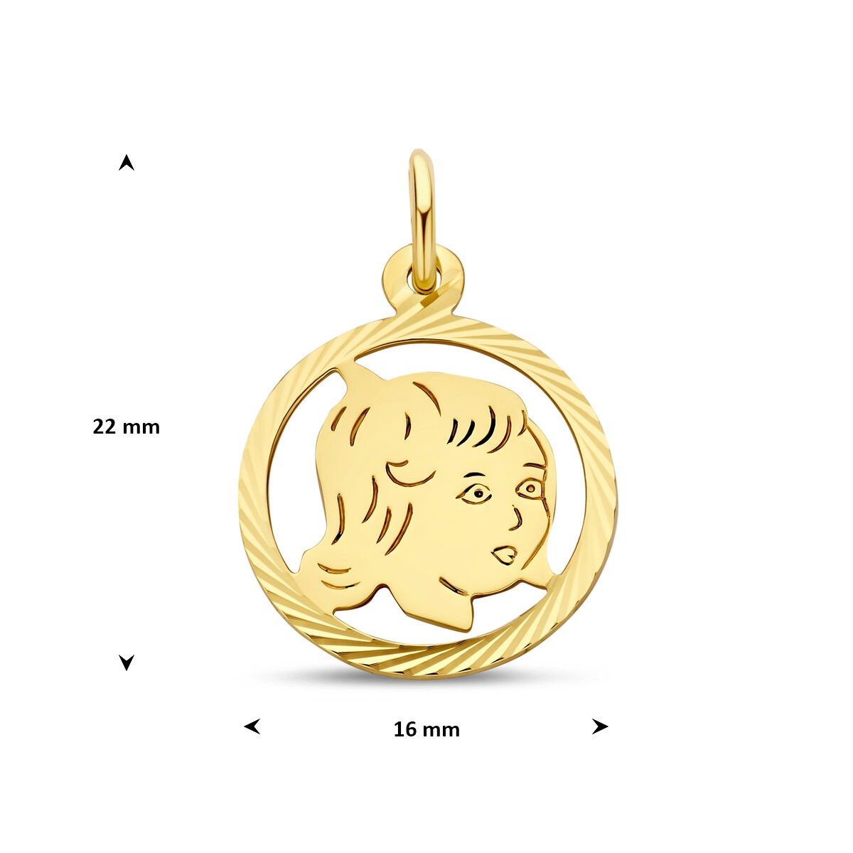 9k geelgouden hanger kinderkopje rond