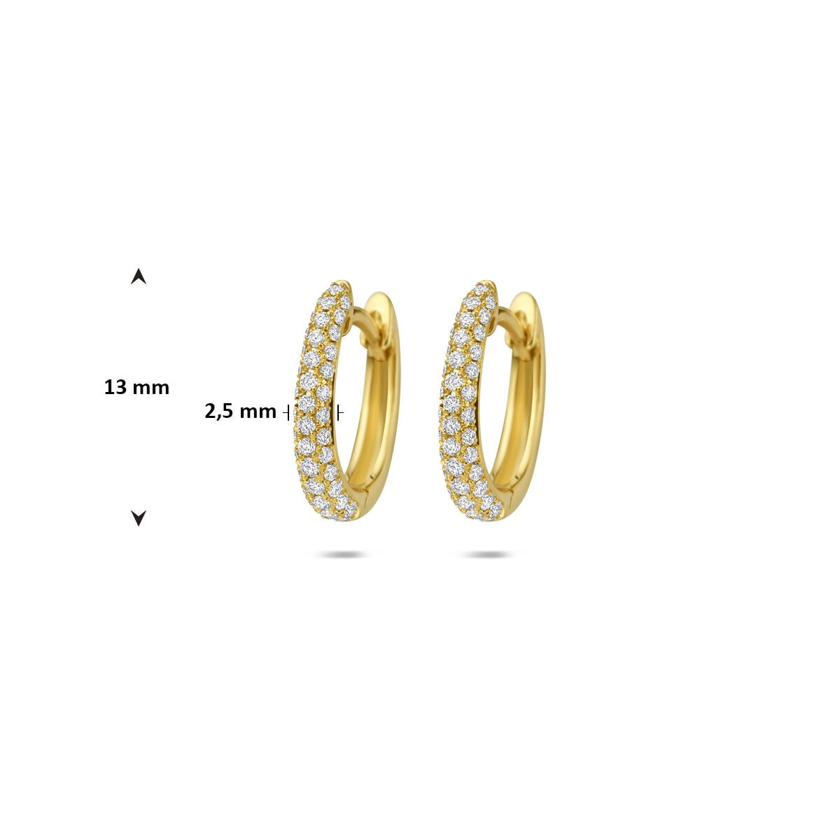 14k Geelgouden klapoorringen met diamant rij