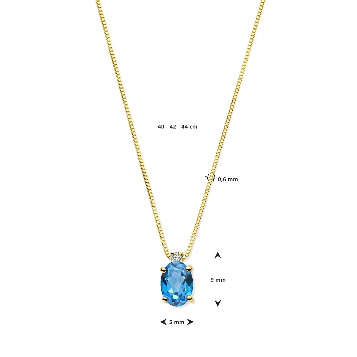 14k Geelgouden collier met London Blue topaas en diamant