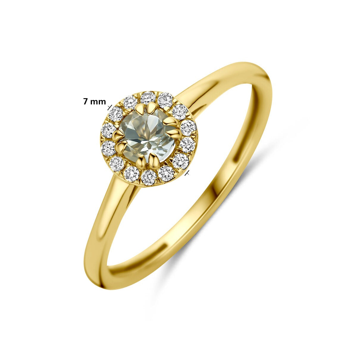 14k Geelgouden ring met groene amethist en lab grown diamant