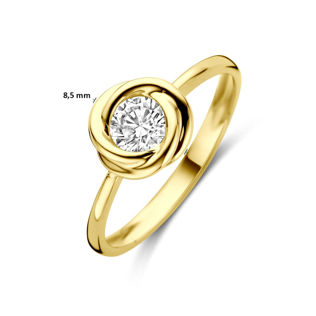 14k geelgouden damesring met zirkonia – solitaire ring in klassiek design