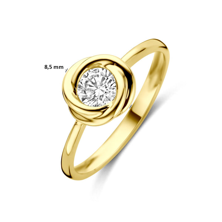 14k geelgouden damesring met zirkonia – solitaire ring in klassiek design