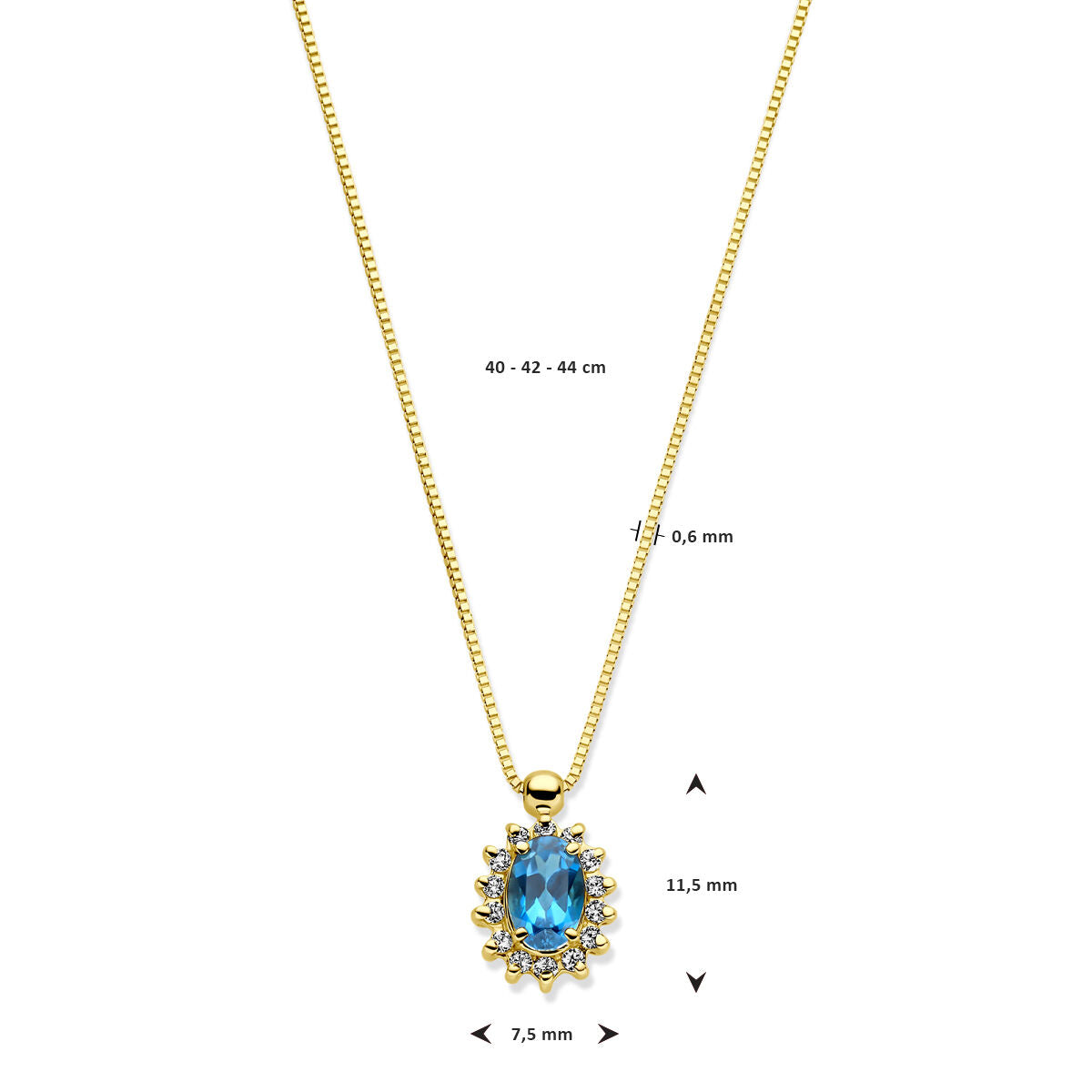 14k Geelgouden collier met London Blue topaas en diamant