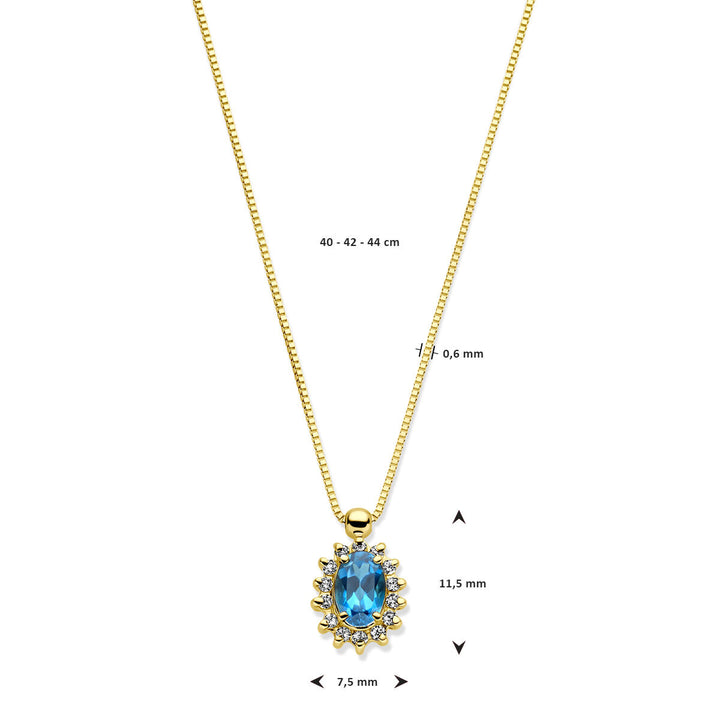14k Geelgouden collier met London Blue topaas en diamant